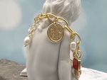 TAGLIAMONTE Designs (SH309B-Red) 925SS/YGP Venetian Intaglio Charm Bracelet *Androcle,Lion*Reg.$350