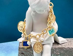 TAGLIAMONTE Designs (SH518B-Multi) 925SS/YGP Venetian Intaglio Charm Bracelet *Pegasus*Reg.$300