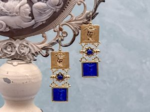 TAGLIAMONTE Designs (2318E) 925/YGP Lapis Lazuli Cameo Earrings*Psyche, Amore*Reg.$225