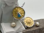 TAGLIAMONTE Designs (HQCR003) 925SS/Rhod. Plate Cameo Earrings *Sunflower and Bee*Reg.$190