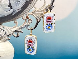 TAGLIAMONTE (2094E) 925SS/YGP Venetian Micro Mosaic Earrings*Miosotis*Reg.$240